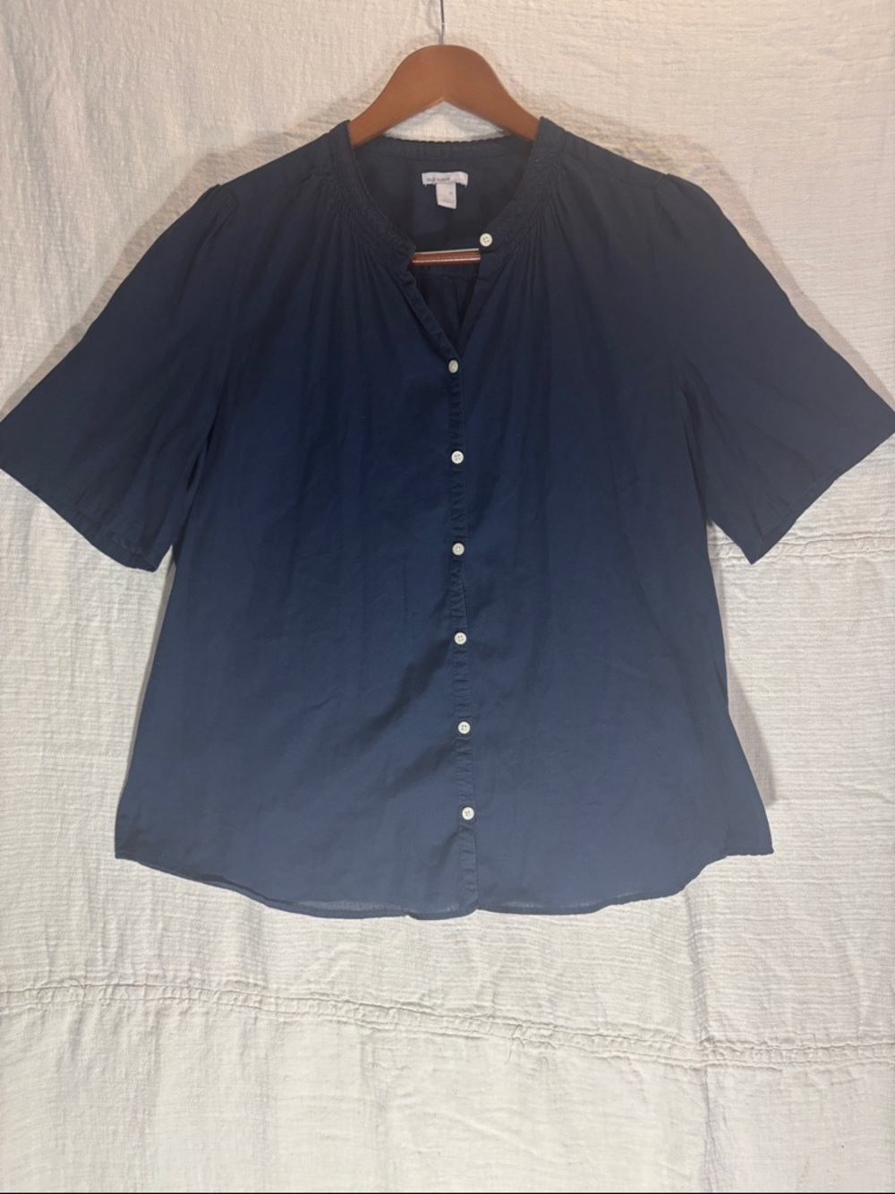 Old Navy Navy Short-Sleeve Button-Down Blouse 100% Cotton